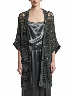 Peserico Open-Knit Sequin Cardigan - Gray